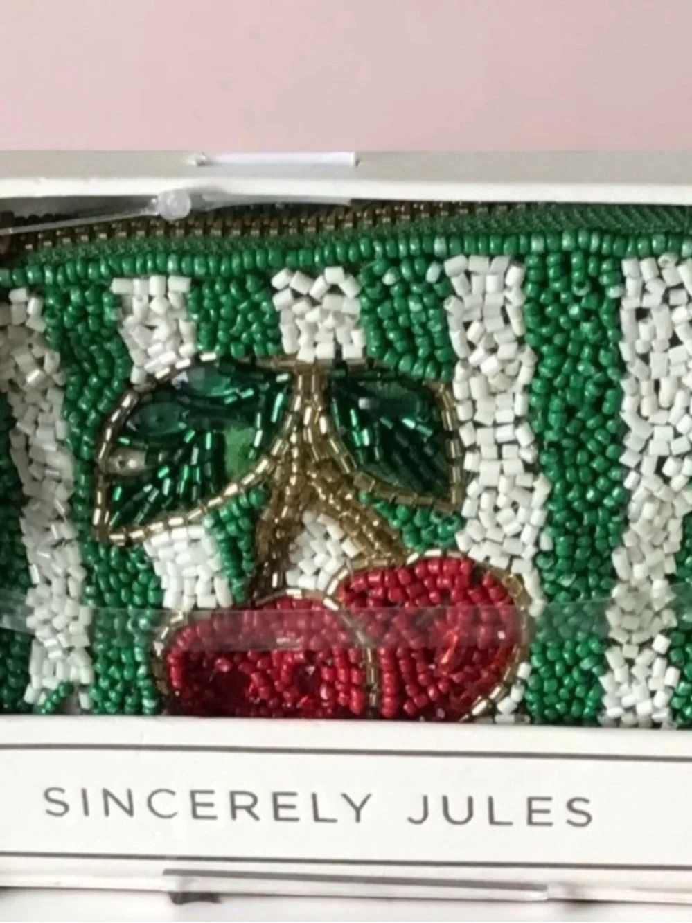 Sincerely, Jules beaded cherry  coin purse zip pouch NEW IN BOX